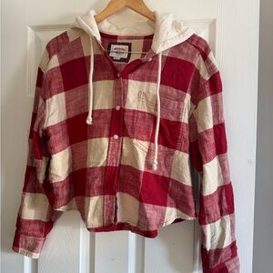 American Eagle Crop Plaid Hoodie Flannel
